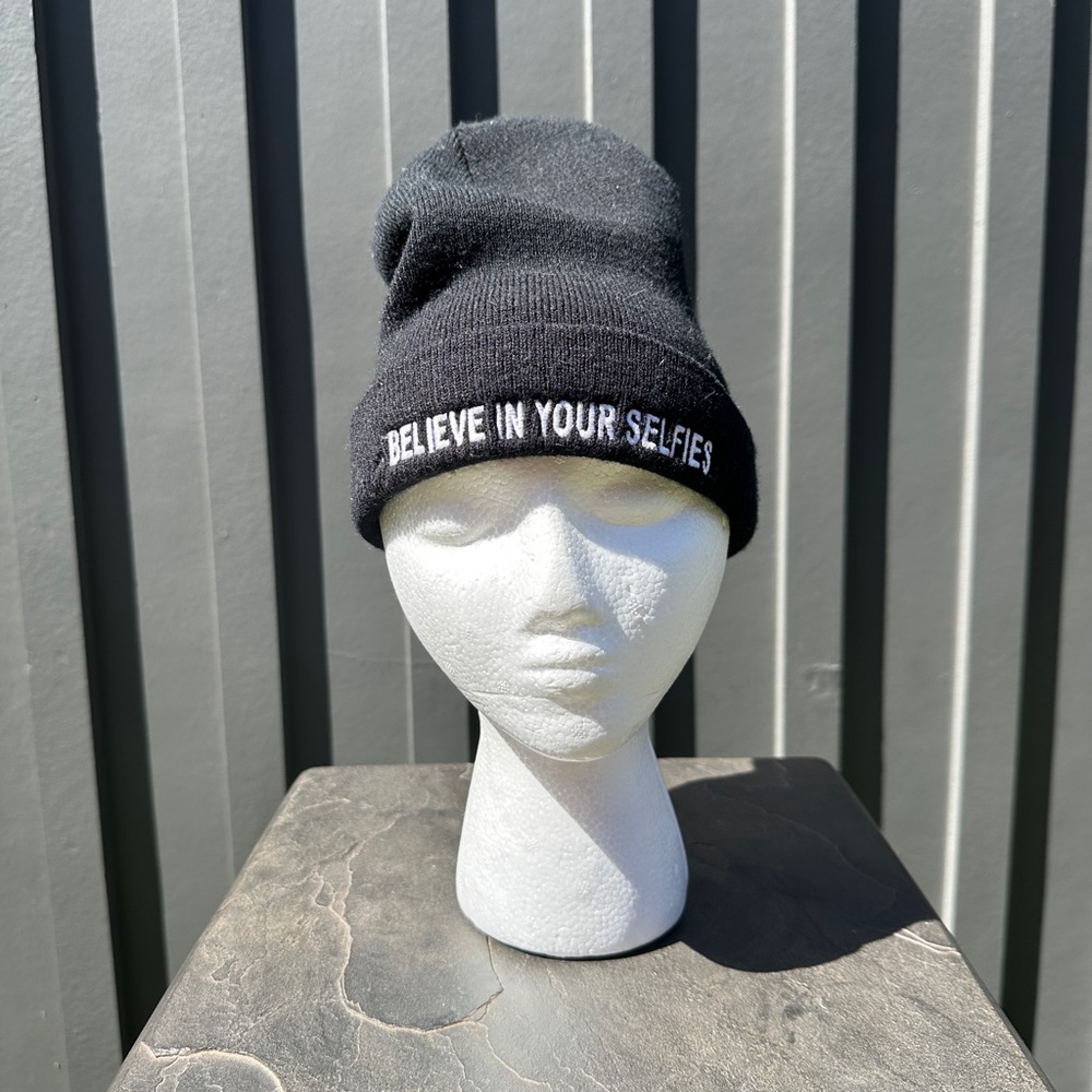 UNIF “Believe in Your Selfies” Black Acrylic Beanie